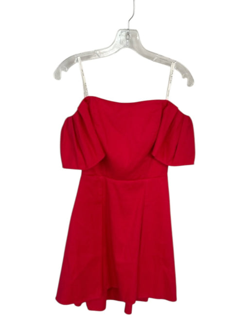 Halston Size 0 Ruby Red Polyester Off Shoulder Puff Short Sleeve Midi Dress Ruby Red / 0