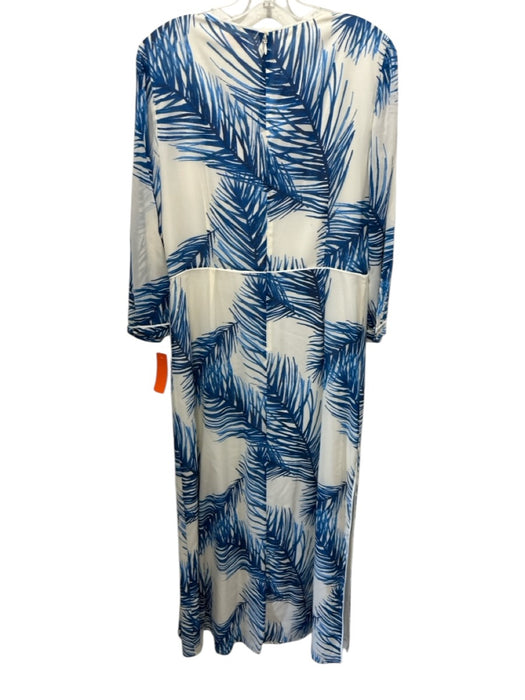 Tory Burch Size 10 Blue & White Silk Blend Leaf Print Sequined V Neck Dress Blue & White / 10