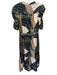 Ciebon Size XL White, Green & Black Tencel Blend Abstract V Neck Tie Belt Dress White, Green & Black / XL