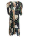 Ciebon Size XL White, Green & Black Tencel Blend Abstract V Neck Tie Belt Dress White, Green & Black / XL