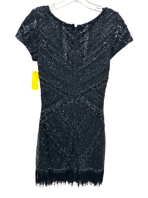 Aidan Mattox Size 10 Black Polyester Beaded Cap Sleeve Back Zip Dress Black / 10