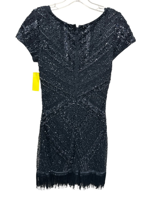 Aidan Mattox Size 10 Black Polyester Beaded Cap Sleeve Back Zip Dress Black / 10