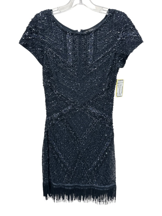 Aidan Mattox Size 10 Black Polyester Beaded Cap Sleeve Back Zip Dress Black / 10