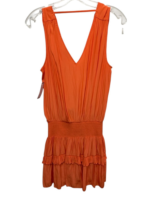 Ramy Brook Size Small Orange Polyester Sleeveless smocked Tiered Ruffle Dress Orange / Small