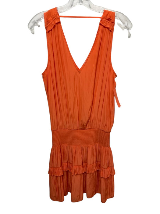 Ramy Brook Size Small Orange Polyester Sleeveless smocked Tiered Ruffle Dress Orange / Small