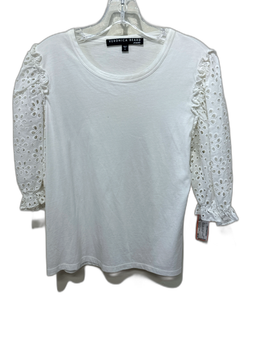 Veronica Beard Jeans Size Medium White Cotton Blend Half Puff Sleeve Top White / Medium