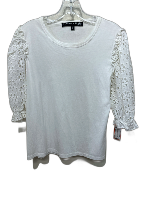 Veronica Beard Jeans Size Medium White Cotton Blend Half Puff Sleeve Top White / Medium