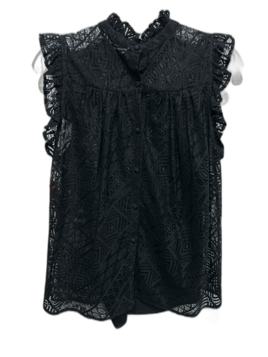 Frame Size Medium Black Ruffle Cap Sleeve Ruffle Neckline Lace Top Black / Medium