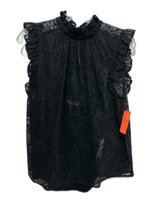 Frame Size Medium Black Ruffle Cap Sleeve Ruffle Neckline Lace Top Black / Medium