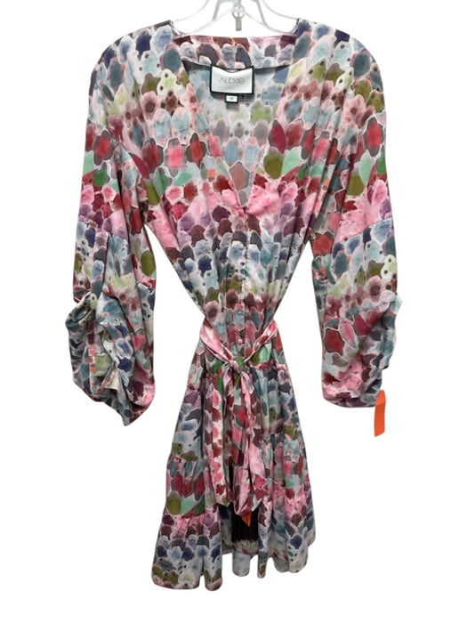 Alexis Size Medium Pink, Green, Blue Polyester Long puff sleeve Tiered Dress Pink, Green, Blue / Medium