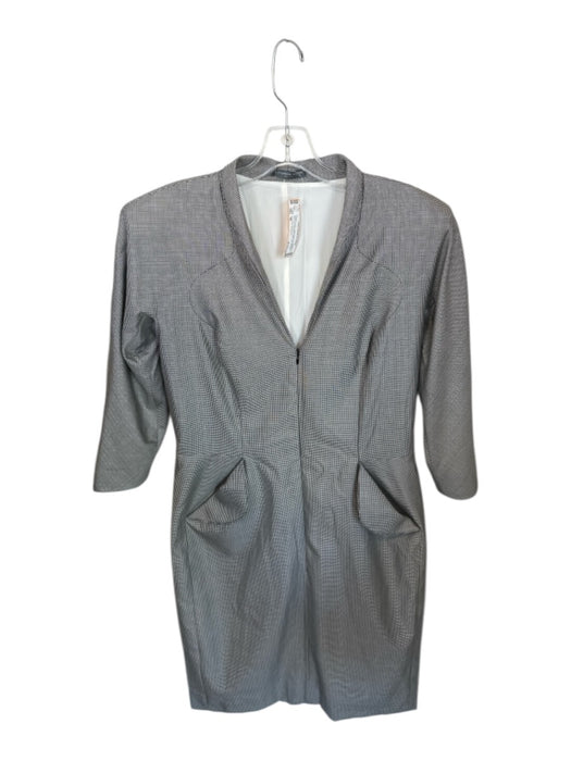 Alexander McQueen Size 48 White & Black Virgin Wool Houndstooth Front Zip Dress White & Black / 48