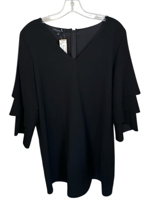 Lafayette 148 Size L Black Acetate Blend Long Bell Sleeve Back Zip V Neck Dress Black / L