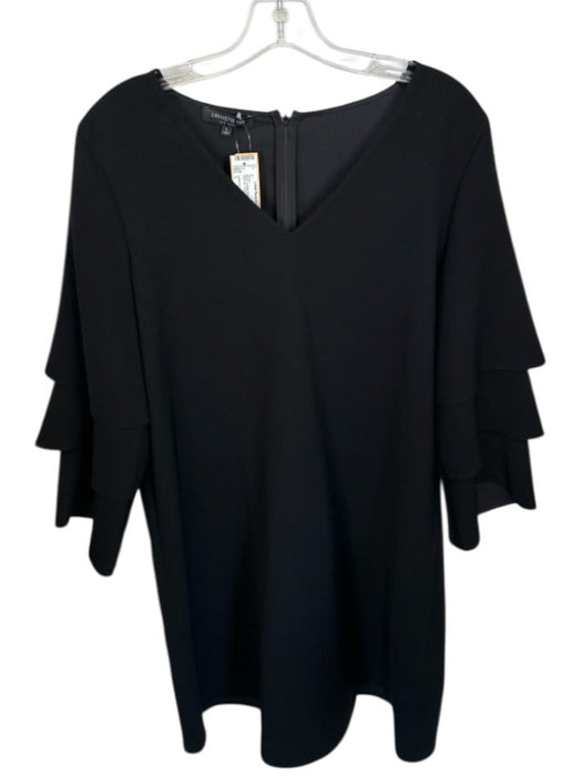 Lafayette 148 Size L Black Acetate Blend Long Bell Sleeve Back Zip V Neck Dress Black / L