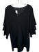 Lafayette 148 Size L Black Acetate Blend Long Bell Sleeve Back Zip V Neck Dress Black / L