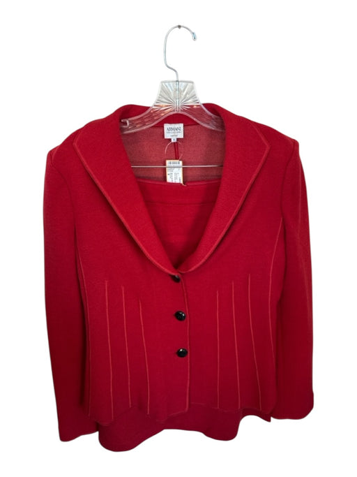 Armani Size 8 Red Wool Buttons Lapel Pencil Skirt Set Red / 8