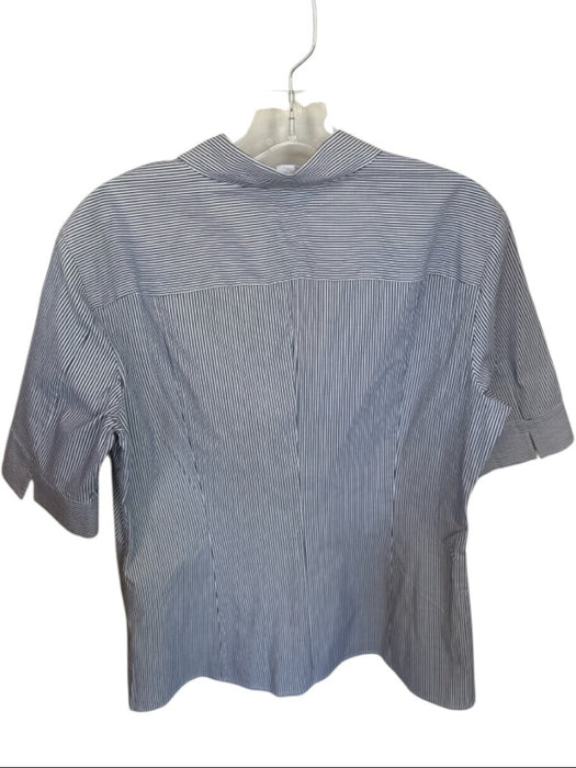 Boss Size Est L Gray & White Cotton Blend Short Sleeve Striped Split Neck Top Gray & White / Est L