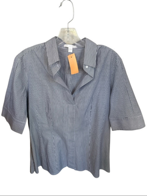 Boss Size Est L Gray & White Cotton Blend Short Sleeve Striped Split Neck Top Gray & White / Est L