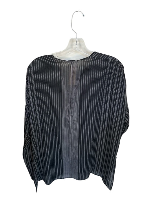 Vince Size 10 Black & White Silk Long Sleeve Pinstripe Split Neck Top Black & White / 10