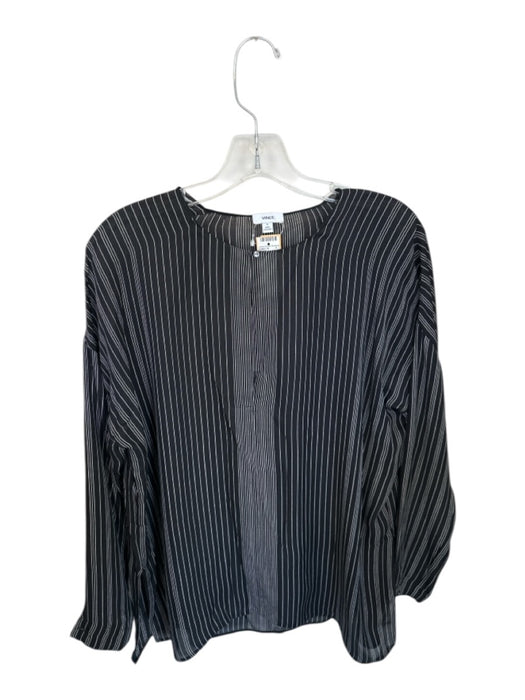 Vince Size 10 Black & White Silk Long Sleeve Pinstripe Split Neck Top Black & White / 10