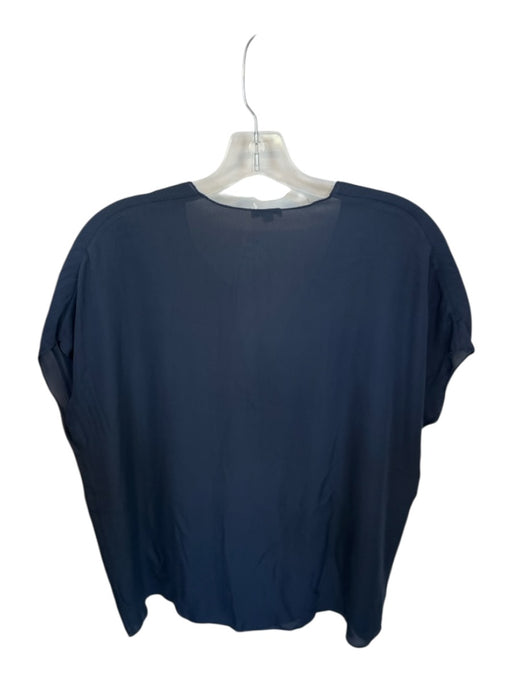 Vince Size M Navy Silk Cap Sleeve V Neck Embroidered Top Navy / M