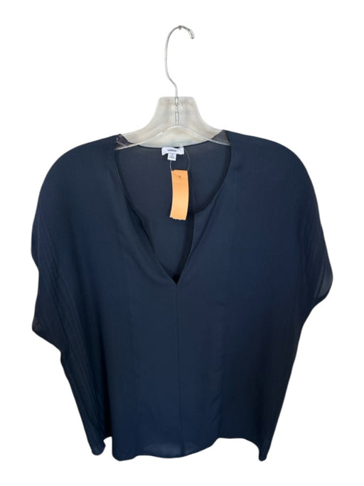 Vince Size M Navy Silk Cap Sleeve V Neck Embroidered Top Navy / M