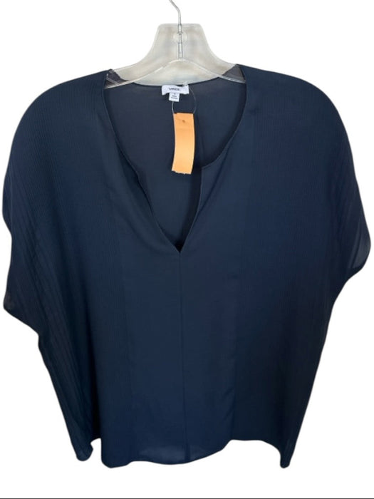 Vince Size M Navy Silk Cap Sleeve V Neck Embroidered Top Navy / M