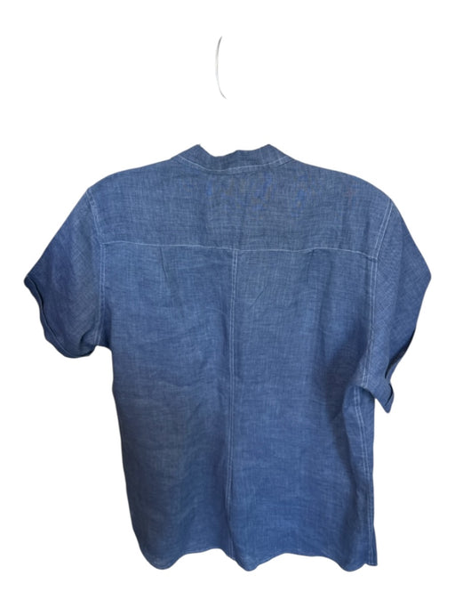 Frank & Eileen Size L Navy Linen Short Sleeve Collar Button Down Top Navy / L