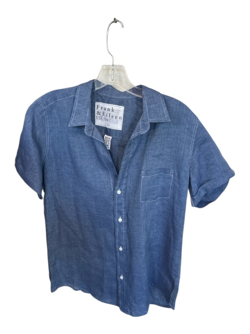 Frank & Eileen Size L Navy Linen Short Sleeve Collar Button Down Top Navy / L