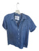Frank & Eileen Size L Navy Linen Short Sleeve Collar Button Down Top Navy / L