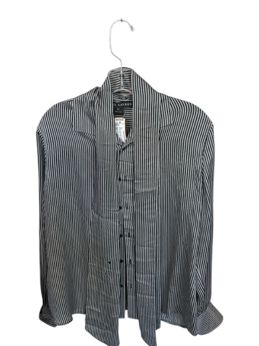 Ralph Lauren Black Size 10 Black & Gray Silk Long Sleeve Striped Button Down Top Black & Gray / 10