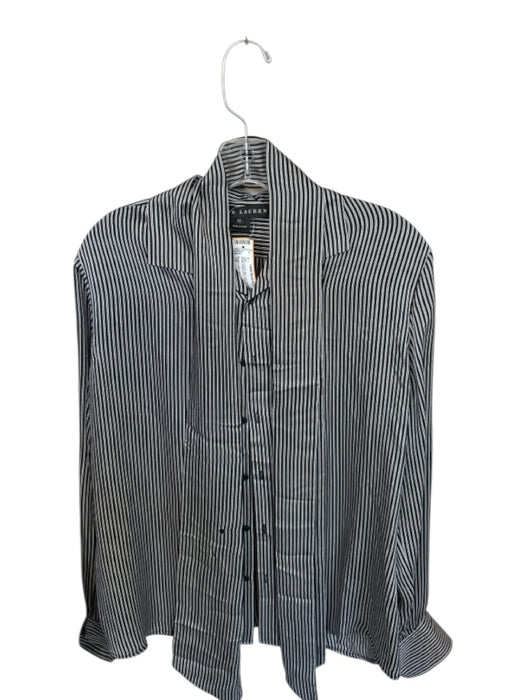 Ralph Lauren Black Size 10 Black & Gray Silk Long Sleeve Striped Button Down Top Black & Gray / 10