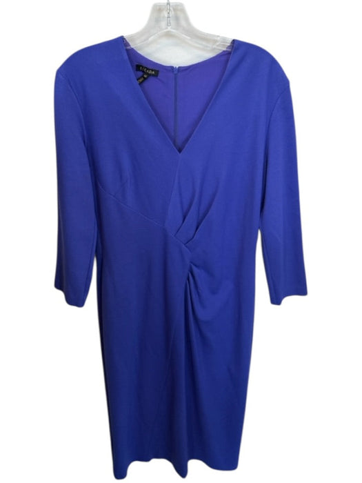 Escada Size 40 Royal Purple Viscose Blend Long Sleeve Pleat Detail Midi Dress Royal Purple / 40