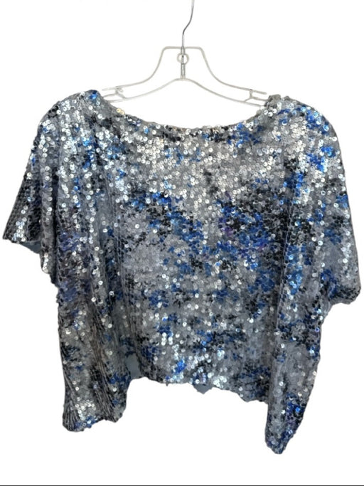 Alberto Makali Size Est L Gray & Blue Sequin Short Balloon Sleeve Scoop Neck Top Gray & Blue / Est L