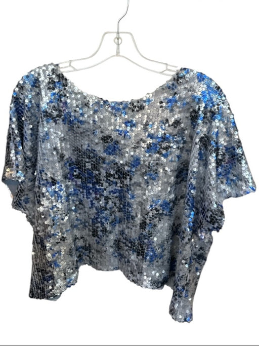 Alberto Makali Size Est L Gray & Blue Sequin Short Balloon Sleeve Scoop Neck Top Gray & Blue / Est L