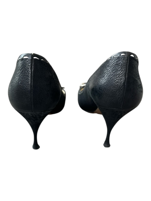 Prada Shoe Size 40 Black & Silver Leather Buckle SHW Stiletto Pointed Toe Pumps Black & Silver / 40