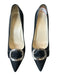 Prada Shoe Size 40 Black & Silver Leather Buckle SHW Stiletto Pointed Toe Pumps Black & Silver / 40