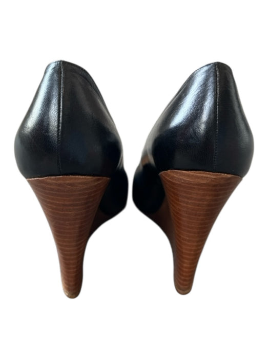 Christian Louboutin Shoe Size 41 Black & Brown Leather Wood Detail Wedge Wedges Black & Brown / 41