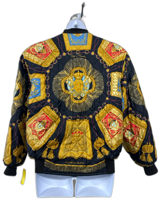Hermes Size 48 / Large Gold & Black Polyester Quilted Zip Front Jacket Gold & Black / 48 / Large