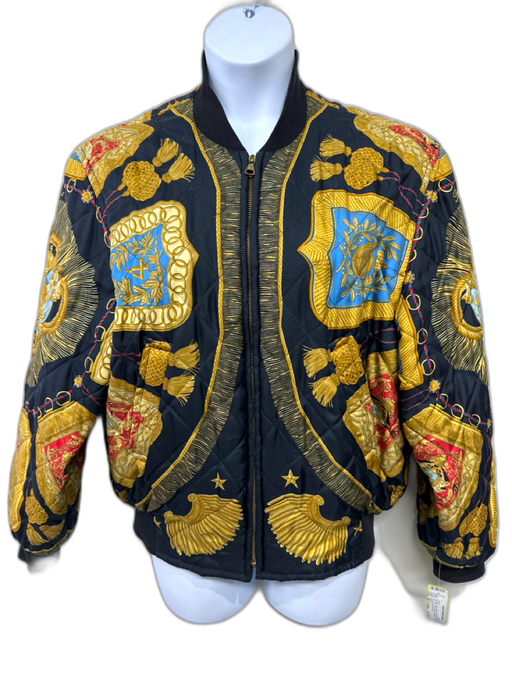 Hermes Size 48 / Large Gold & Black Polyester Quilted Zip Front Jacket Gold & Black / 48 / Large