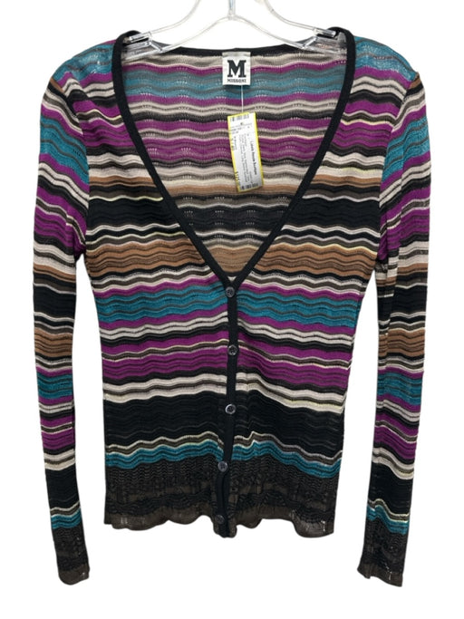 M Missoni Size S / 40 Purple, Black, Blue Merino Wool Open Front Cardigan Purple, Black, Blue / S / 40