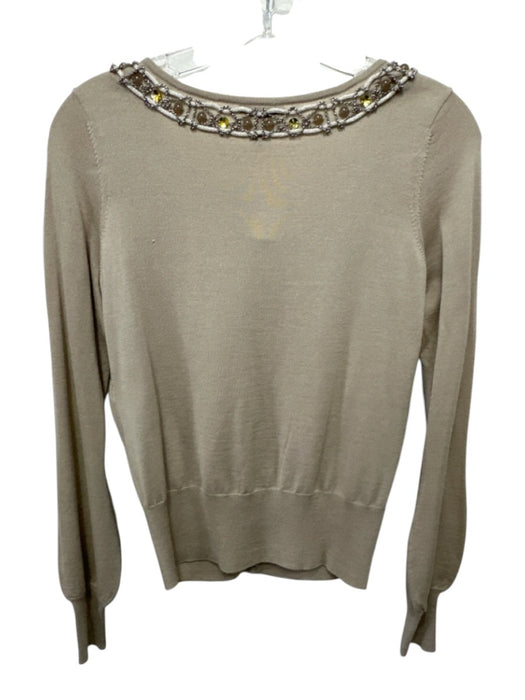 Escada Size S / 34 Beige Virgin Wool Beaded Chain Button Down Sweater Set Beige / S / 34