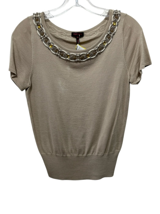 Escada Size S / 34 Beige Virgin Wool Beaded Chain Button Down Sweater Set Beige / S / 34