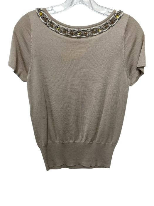 Escada Size S / 34 Beige Virgin Wool Beaded Chain Button Down Sweater Set Beige / S / 34