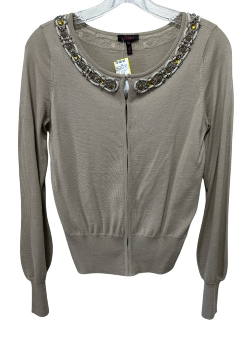 Escada Size S / 34 Beige Virgin Wool Beaded Chain Button Down Sweater Set Beige / S / 34