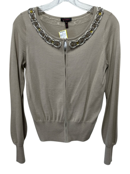 Escada Size S / 34 Beige Virgin Wool Beaded Chain Button Down Sweater Set Beige / S / 34