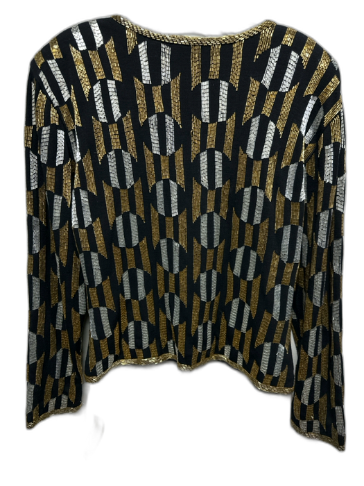 Adrienne Vittadini Size M Black, Gold, Silver Wool Beaded Snaps Beaded Jacket Black, Gold, Silver / M