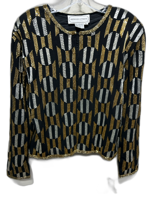 Adrienne Vittadini Size M Black, Gold, Silver Wool Beaded Snaps Beaded Jacket Black, Gold, Silver / M