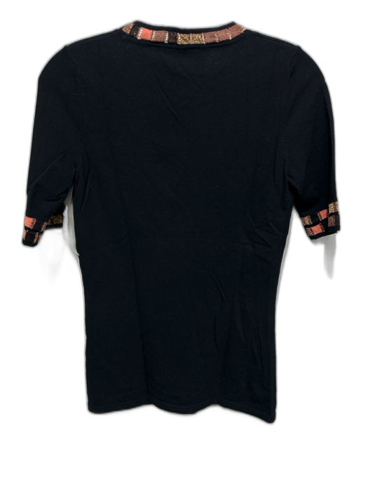 M Missoni Size S / 42 Black, Pink, Gold Viscose Twill Crew Neck Short Sleeve Top Black, Pink, Gold / S / 42