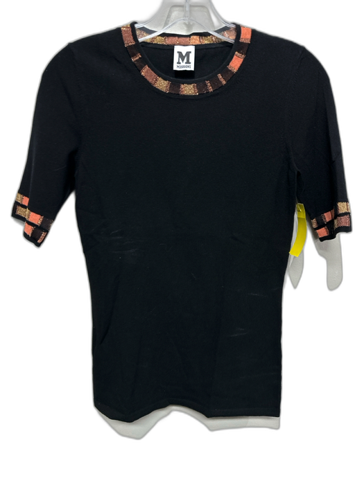 M Missoni Size S / 42 Black, Pink, Gold Viscose Twill Crew Neck Short Sleeve Top Black, Pink, Gold / S / 42