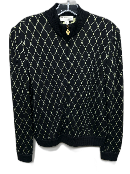 St John Sport Size S Black & Lime Green Wool Zip Front Diamante Jacket Black & Lime Green / S
